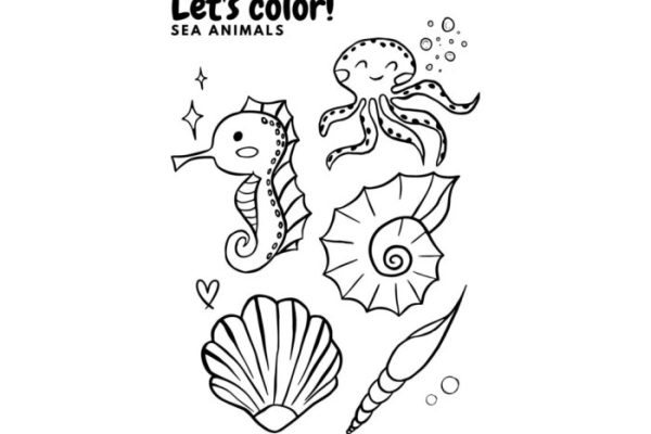 Coloring page of ocean animals