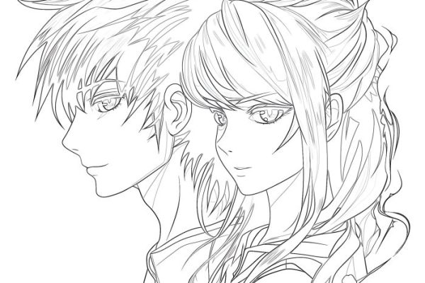 Anime couple being silly coloring page