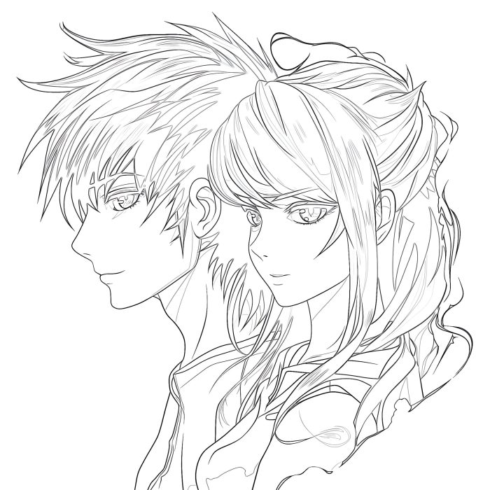 Anime couple being silly coloring page