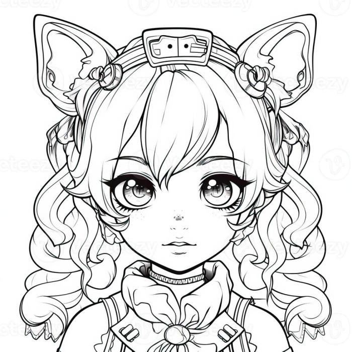 Anime cat girls coloring pages