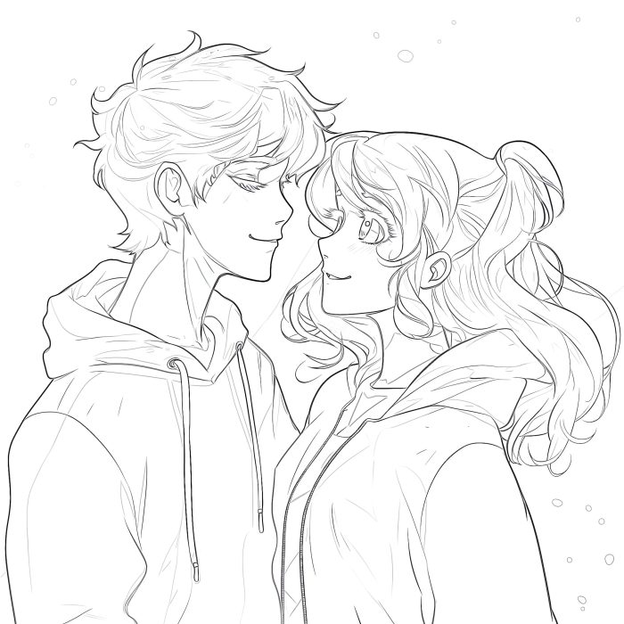 Anime couple being silly coloring page