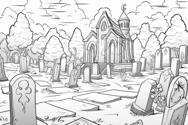 Animated graveyard coloring page