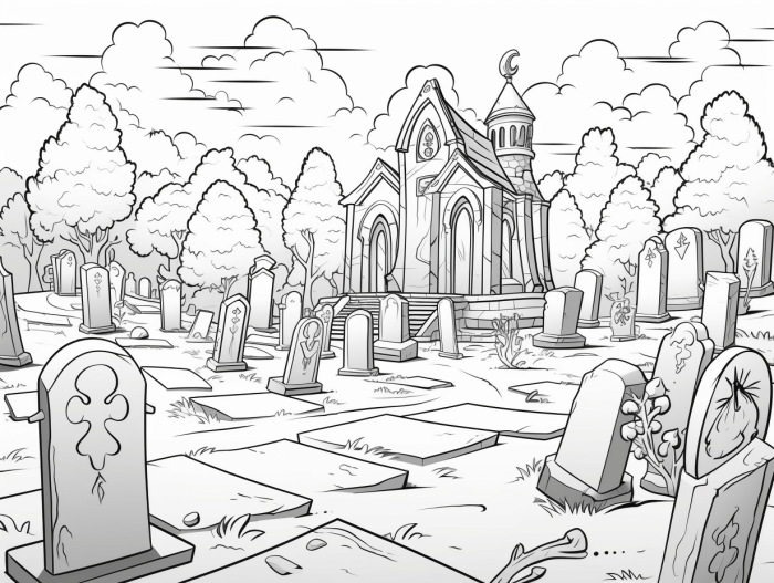 Animated graveyard coloring page