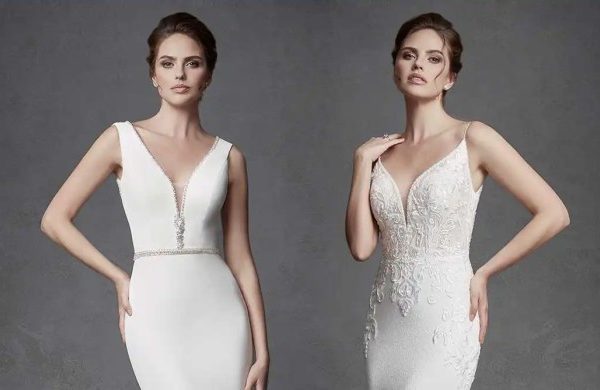 Deep v neck wedding dress