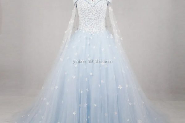 Wedding blue dress serenity sky gown dresses gowns cape flowy airy inspire weddingomania train tiffany trendy