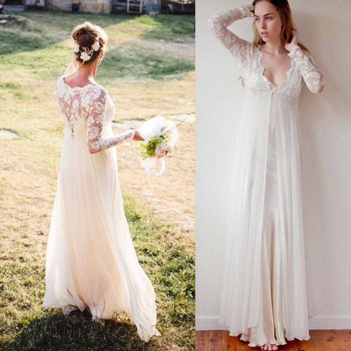 Long sleeve bohemian wedding dress