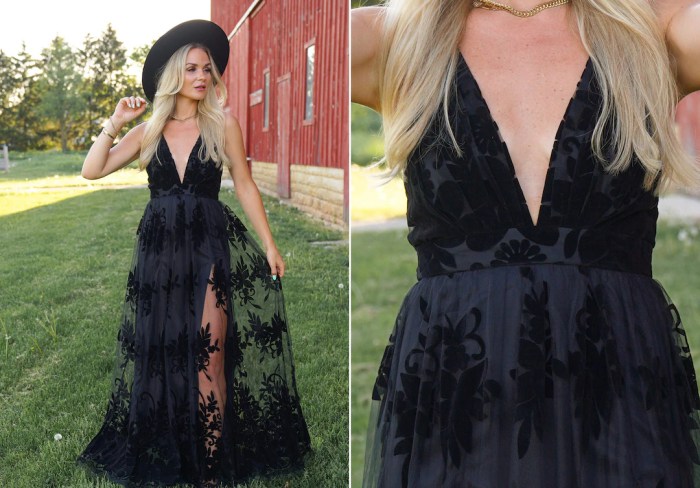 Long black wedding guest dress