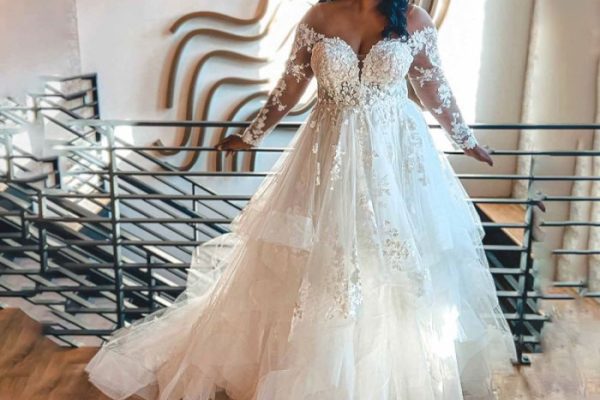 Sheer long sleeve wedding dress